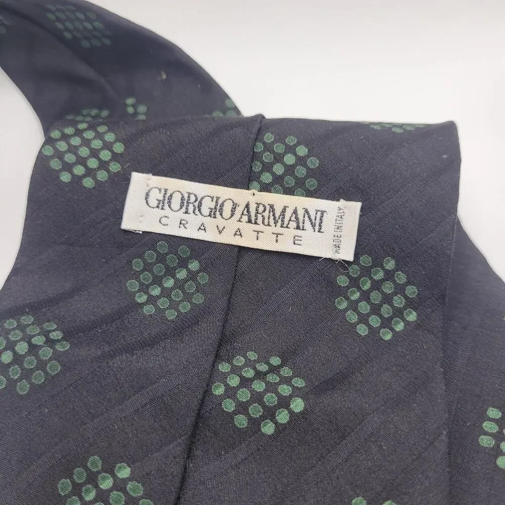 Vintage‎ Giorgio Armani Tie Black Green Polka Dot Silk Necktie Abstract Designer